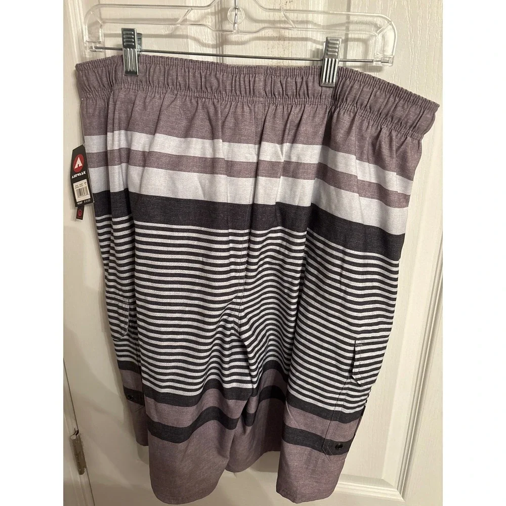 Airwalk Mens Charcoal Gray Striped Board Shorts Swim Trunks XL New NWT Stretch